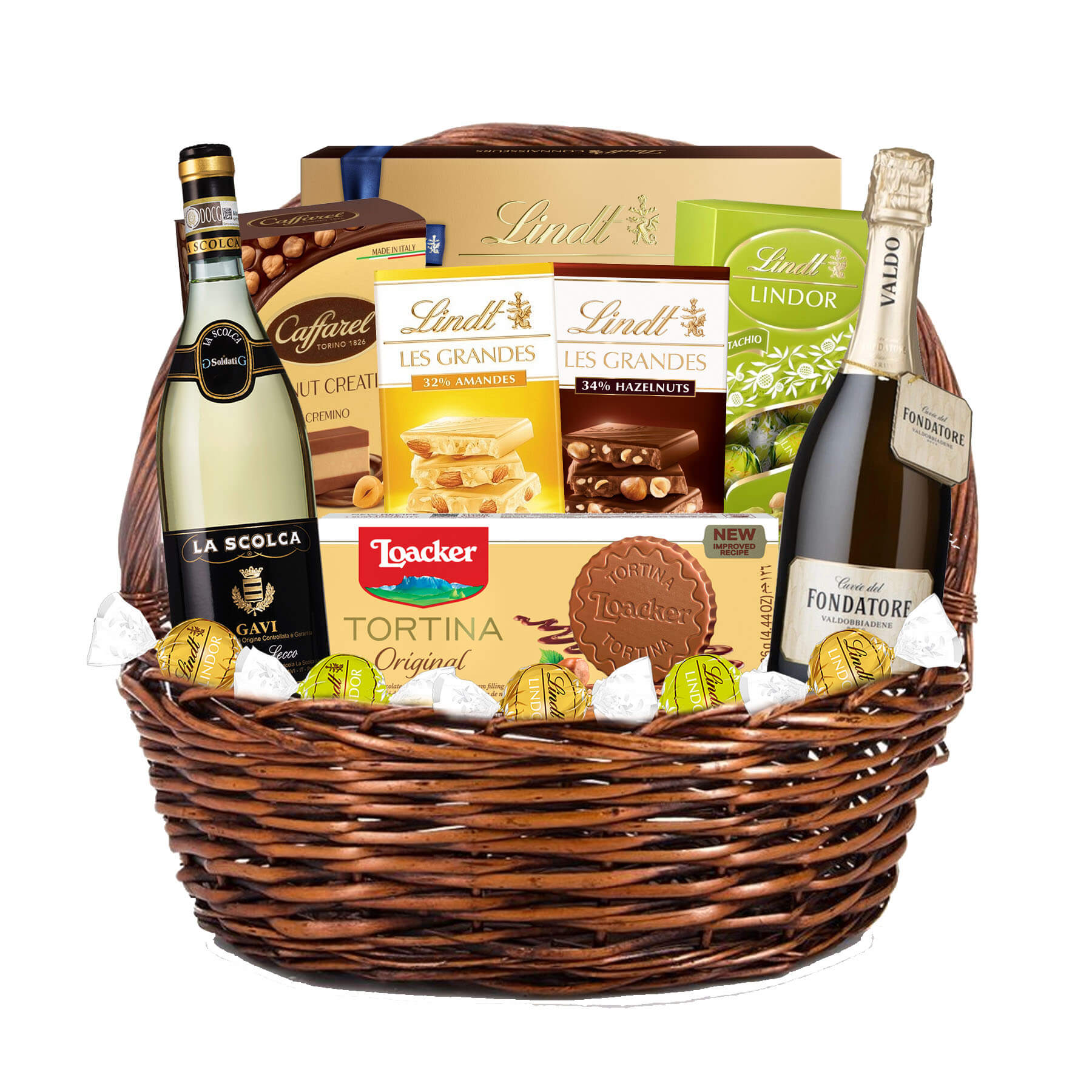 gift_baskets_trio_basket Луксозна Подаръчна Kошница с просеко, бяло вино и сладки изкушения - Image 1
