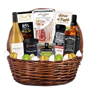 Луксозна Подаръчна Kошница с бяло вино Bread & Butter и уиски Jack Daniels