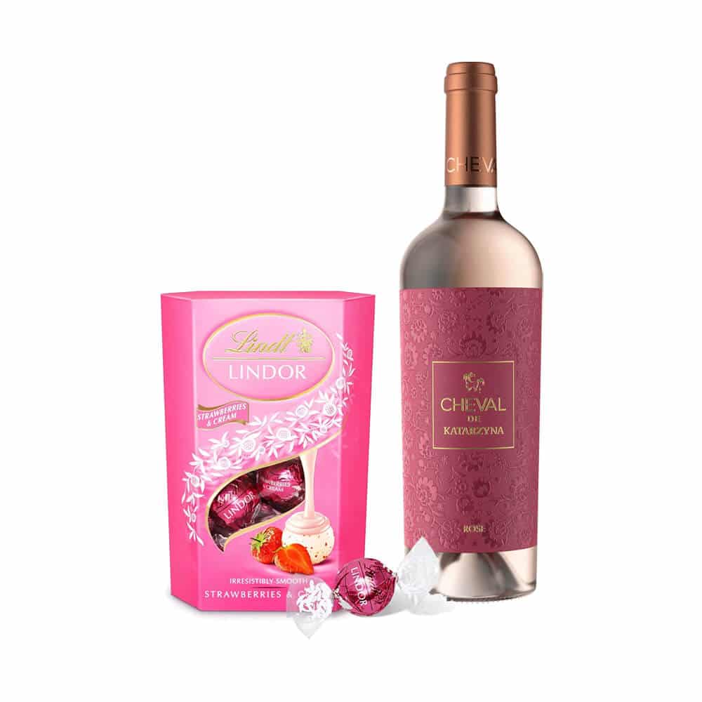 podarachen-komplekt-vino-katardzina-rose-s-bonboni-qgoda-i-smetana-lindt-lindor.jpg Подаръчен Комплект 153 - Image 1